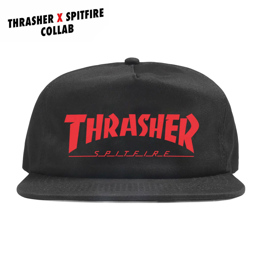 乐天商城 - 【正規輸入品】 THRASHER X SPITFIRE / SNAPBACK usa企画 スラッシャー キャップ スピットファイア スケボー ブランド スケーター ブラック 黒 帽子 スナップバックキャップ 平つば ロゴキャップ スナップ バック スケートボード ストリート us 【送料無料】