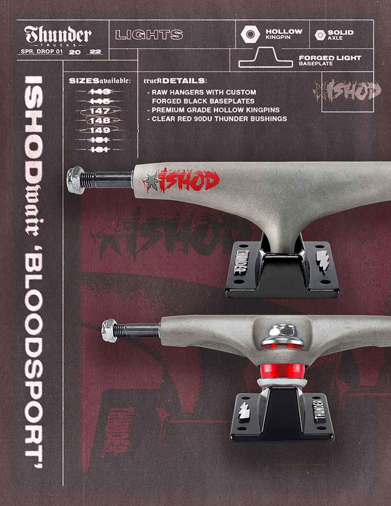 THUNDER TRUCKS (サンダートラック) ISHOD WAIR BLOODSPORT LIGHTS HI 147 148 149 スケートボード スケボー トラック ハイ ライト 軽量 2個1セット 【送料無料】【あす楽対応】