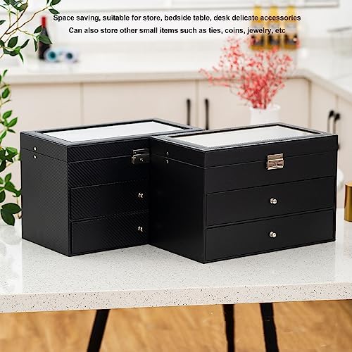 サングラスディスプレイケース 4層引き出し、24スロットPUレザー眼鏡コレクション収納ボックスコンテナ、ガラスカバー付き、眼鏡やその他の小物、ギフトやディスプレイに最適