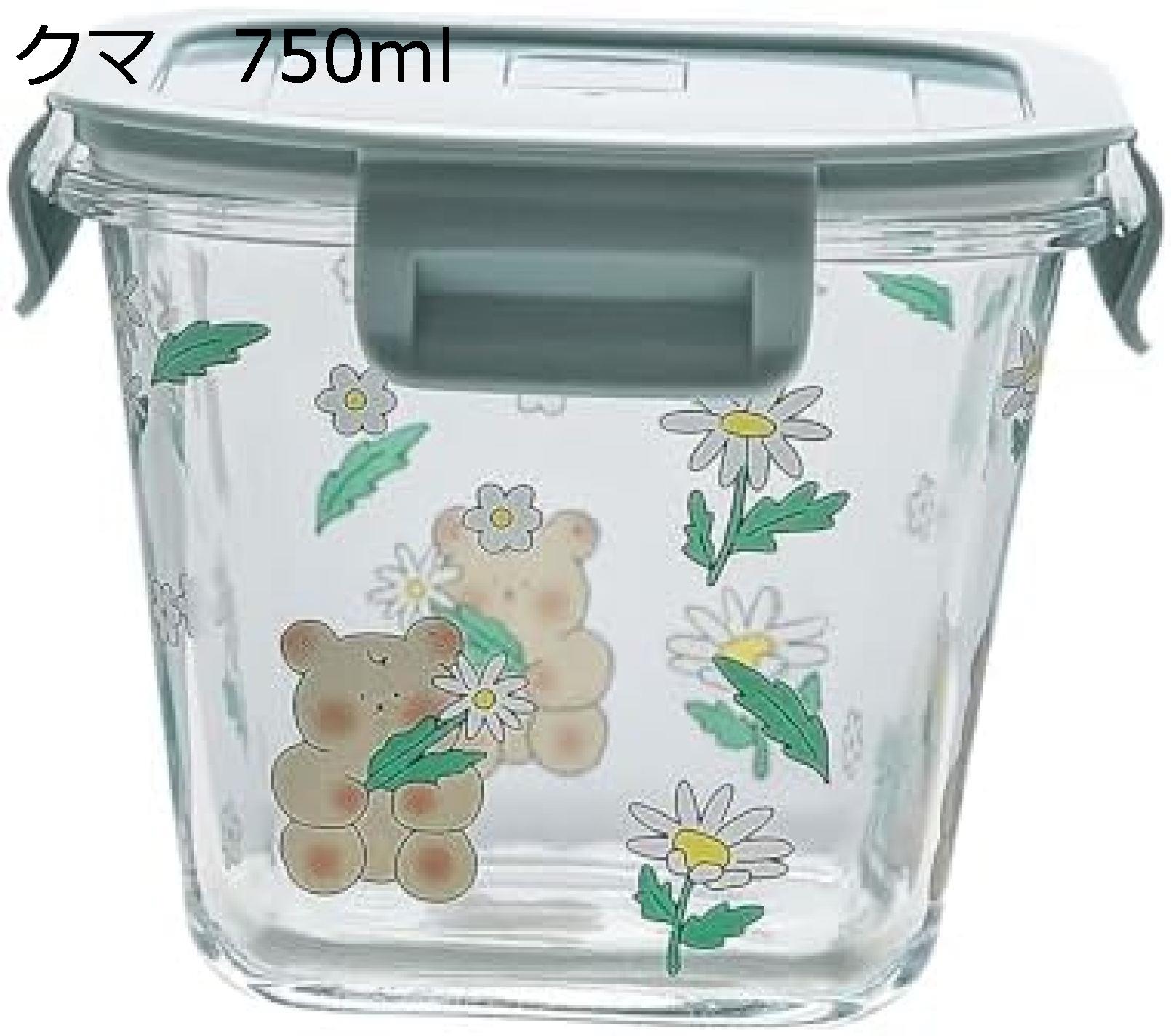 ガラス食品保存容器 電子レンジ用 ガラス製 食事準備容器 耐久性 積み重ね可能 家庭用 ランチボックス クマ/ラビット