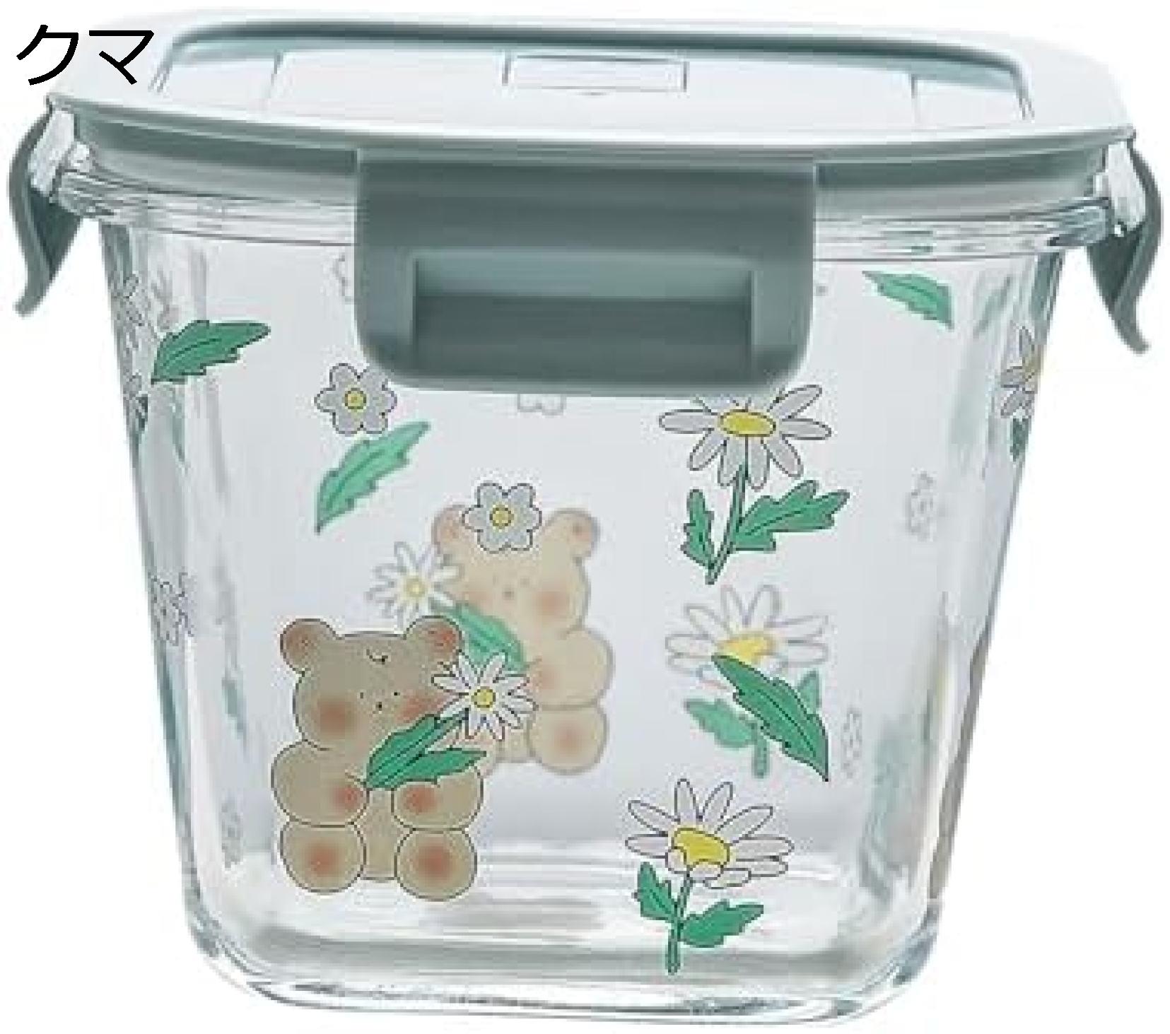 気密ガラスランチコンテナ ガラス製 食事準備コンテナ 漏れ防止 蓋付き 蒸気ベント付き ランチ弁当 キッチン ホーム用 クマ/ラビット