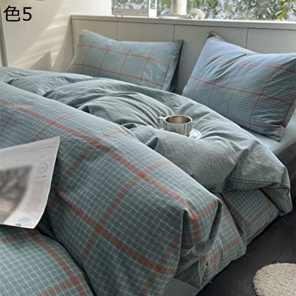 布団カバー 1.5m 3点セット シングル 布団かばー ベットカバー ベッド用 チェック柄 韓国 洋式・和式兼..