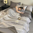 夏布団用 冷感掛け布団カバ一 春夏 光沢感 シルクみたい艶 肌に優しい 接触冷感 刺繍字母 純色 冷房対策 ひんやり 静電気防止 着脱簡単 抗菌防臭 吸湿性が強...