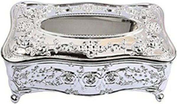 ティッシュボックス キラキラ アンティーク ロイヤル 薔薇 詰め替え テッシュボックス 銀色 1個 [3]