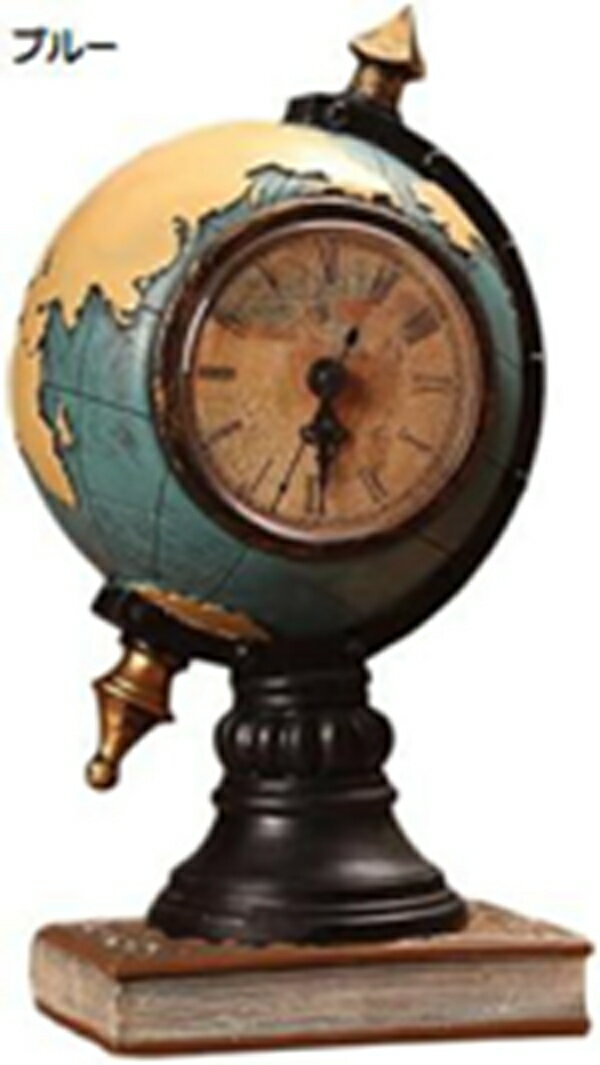 地球儀の置物デスクトップオーナメント、置き時計、モダンな彫像卓上時計キャビネット寝室の棚の家の装飾新築祝いのギフト, 青