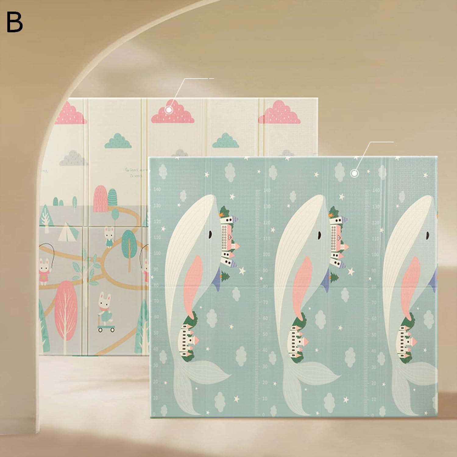 ベビープレイマット 200*180*1.5cm プレイマット 子供 薄手 折り畳み式 キッズ用プレイマット おしゃれ 可愛い 遊び 学べる 両面使用可 収納 防水 防音 清掃簡単 転倒防止 安全 無毒 無味 出産祝い ルームマット フロアマット 自宅 お昼寝マ