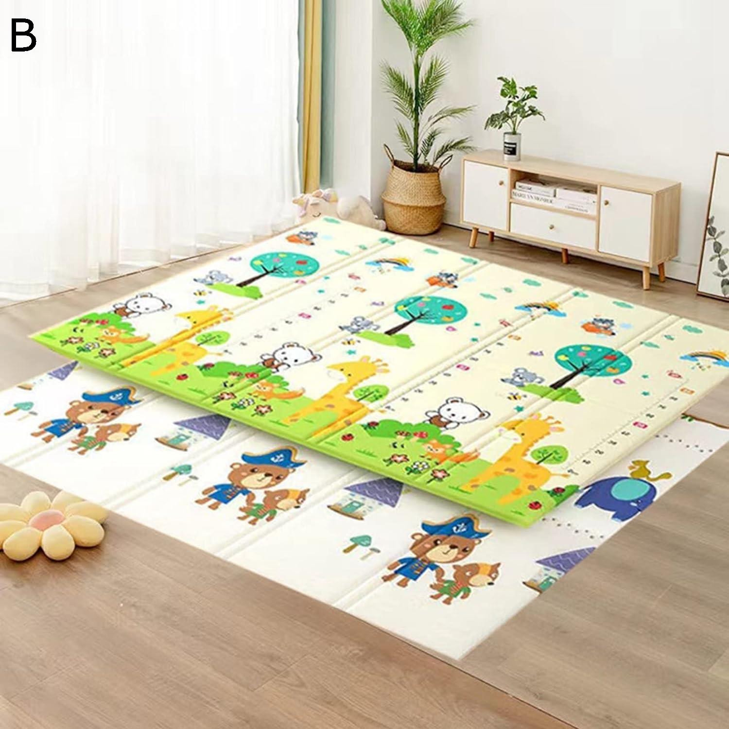 プレイマット 200*150*1.5cm 折り畳み式 両面使用可 収納 滑り止め 可愛い ベビー 遊び 学べる 楽しい キッズ用プレイマット 安全無味 動物園 清掃簡単 衝撃緩和 防水 防音 出産祝い ルームマット フロアマット 自宅＆外遊び 遊べる お昼寝マ