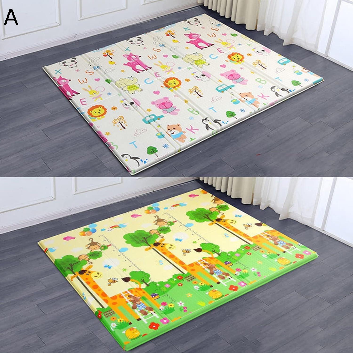 ベビーマット 200*150*2cm 折り畳み式 キッズ用プレイマット 両面使用可 収納 動物図案 可愛い おしゃれ 清掃簡単 薄手&厚手 花柄 楽しい 衝撃緩和 学べる 遊び ベビー 安全 無毒 無味 出産祝い ルームマット フロアマット 自宅 お昼寝マット