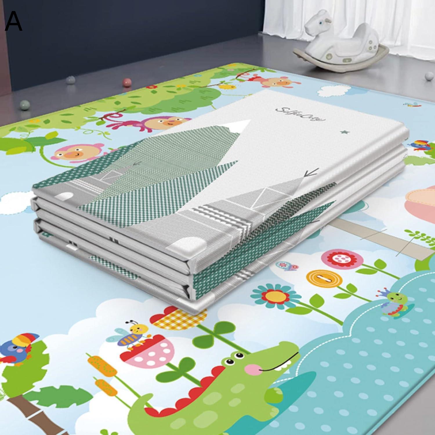 ベビープレイマット 200*180*1cm 楽しい 両面使用可 収納 動物 赤ちゃん キッズ用プレイマット 遊び 学べる 折り畳み式 おしゃれ 可愛い 安全素材 転倒防止 衝撃緩和 出産祝い ルームマット フロアマット 自宅＆外遊び 遊べる お昼寝マット プレ