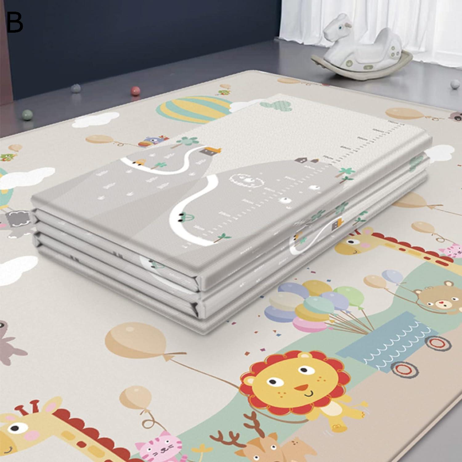 ベビープレイマット 200*180*1cm 楽しい 両面使用可 収納 動物 赤ちゃん キッズ用プレイマット 遊び 学べる 折り畳み式 おしゃれ 可愛い 安全素材 転倒防止 衝撃緩和 出産祝い ルームマット フロアマット 自宅＆外遊び 遊べる お昼寝マット プレ