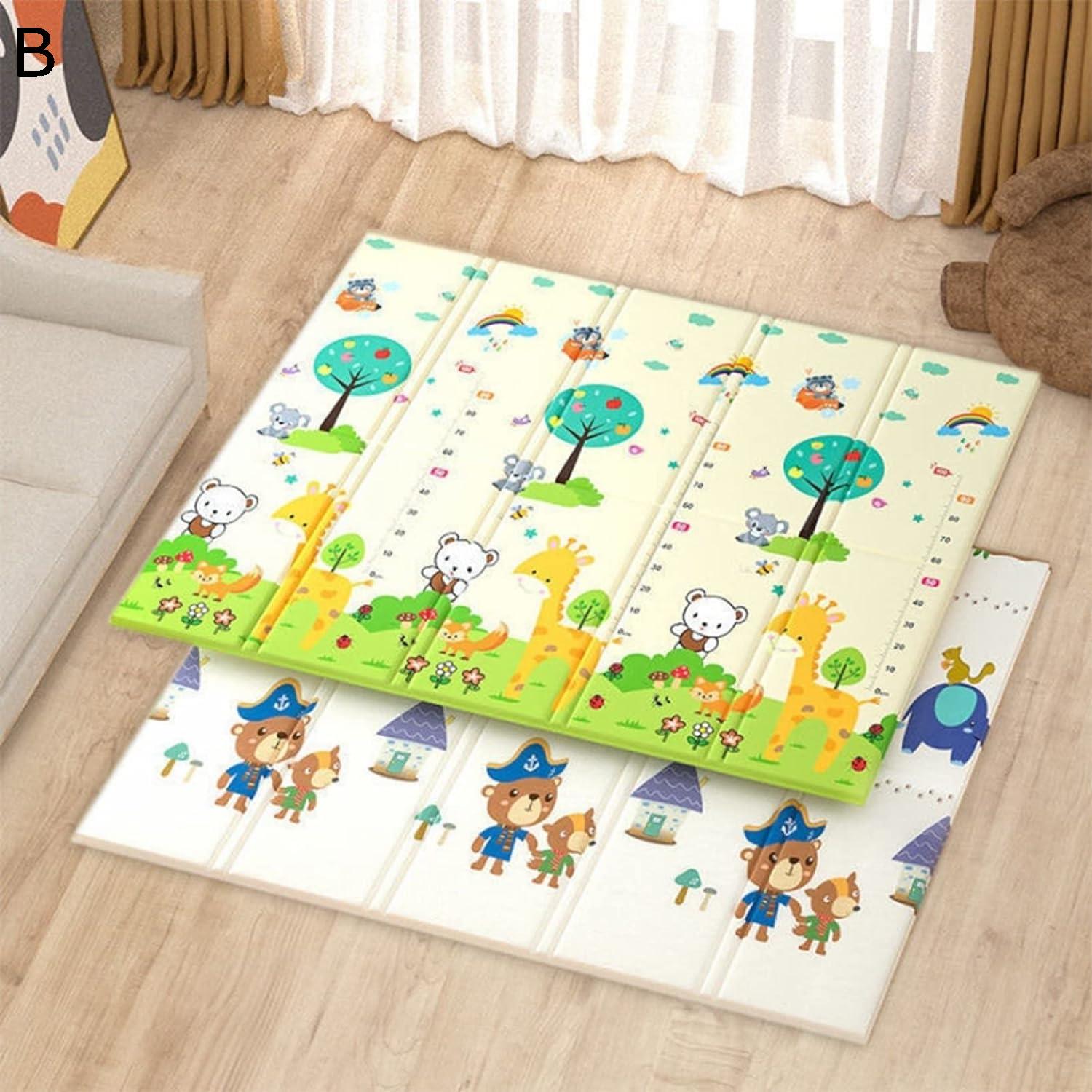 プレイマット 200*180*2cm ジョイントマット 両面使用可 子供 キッズ用プレイマット 折りたたみ おしゃれ 防水 防音 厚手 清掃簡単 衝撃緩和 転倒防止 収納 安全 無毒 無味 出産祝い ルームマット フロアマット 自宅 お昼寝マット プレゼント