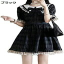 ワンピース チェック柄 ミニ ロリータ ゴスロリ 半袖 可愛い リンボ付き 量産型 服 カジュアル レディース レーススカート 上品 S~2XL(4)