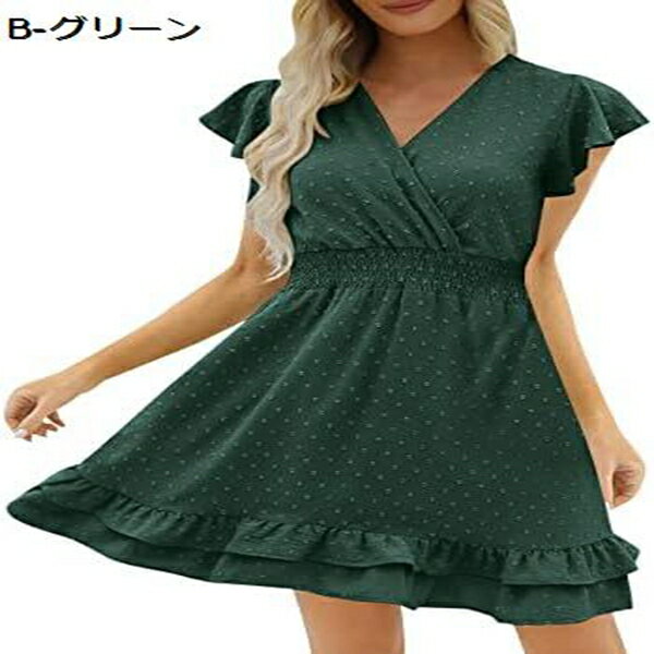 レディース Vネッ フライングスリーブ ワンピース 夏 ゆったり プリントドレス カジュアル ファション リゾートワンピース 大きいサイズ 着痩せ ロングワンピース シンプル ルームワンピース ビーチドレス 柔らかい 通勤 おしゃれ