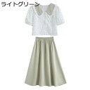 スカートスーツ レディース S~XL ポリエステル 夏服 2点上下セット 半袖 ミディアム丈 Tシャツ スカート おしゃれ きれいめ 通勤 通学 カジュアル セットアップ