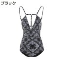 オールインワン 水着 レディース 一体型 ワンピース S~XL セクシー 温泉 海水浴 水泳 スイミング プール リゾート ビーチ ビーチウェア シンプル 大人 オトナ ママ お母さん 体型カバー かわいい 脚長効果 モノキニ パッド入り ワイヤーなし(4)