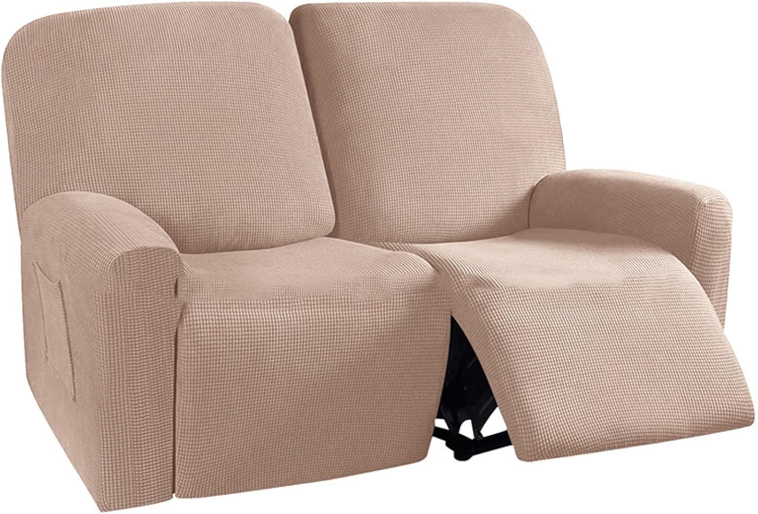 ストレッチ 2 人掛け リクライニングチェア ソファーカバー カーキB 122*165cm ストレッチ ジャカード ファブリック 6 ピース 電動リクライニングソファーカバー 滑り止め サイドポケット