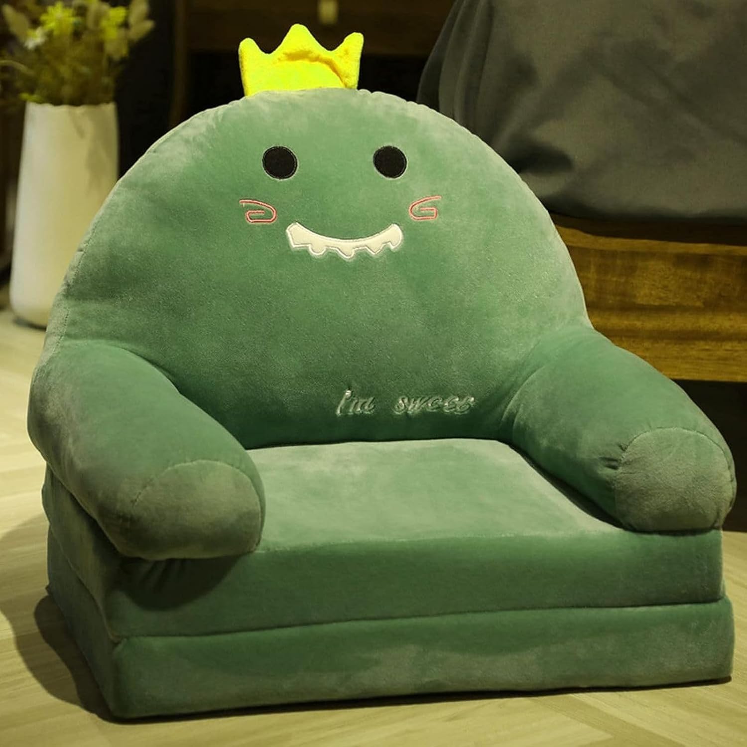 子供用ソファー 折り畳み ベビーソファー かわいい キッズソファーベッド 座布団 軽量 動物 ふわふわ 赤ちゃん 手すり付 背もたれ 座椅子 幼児 洗える 保育園 贈り物 出産祝い グリーン40x50