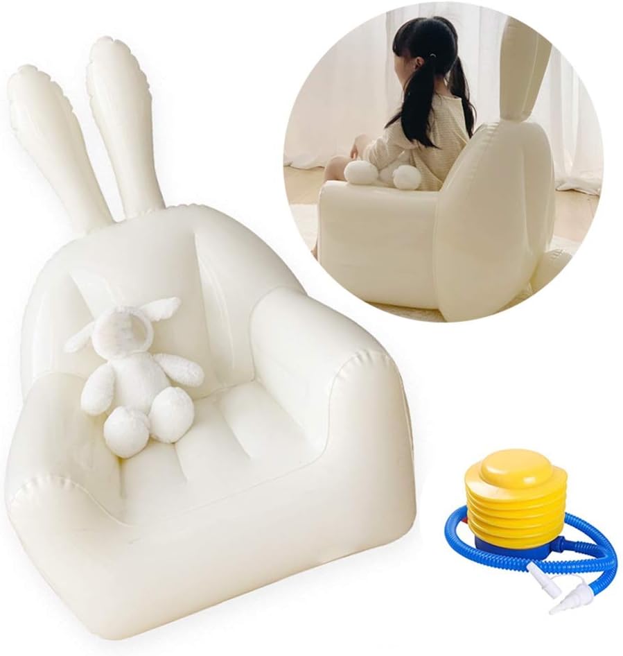 エアーソファーキッズ、ベッドルームポータブルアウトドアエアーソファーオットマンポンプ付き、2色 (Color : Beige Size : 63X57X82CM)