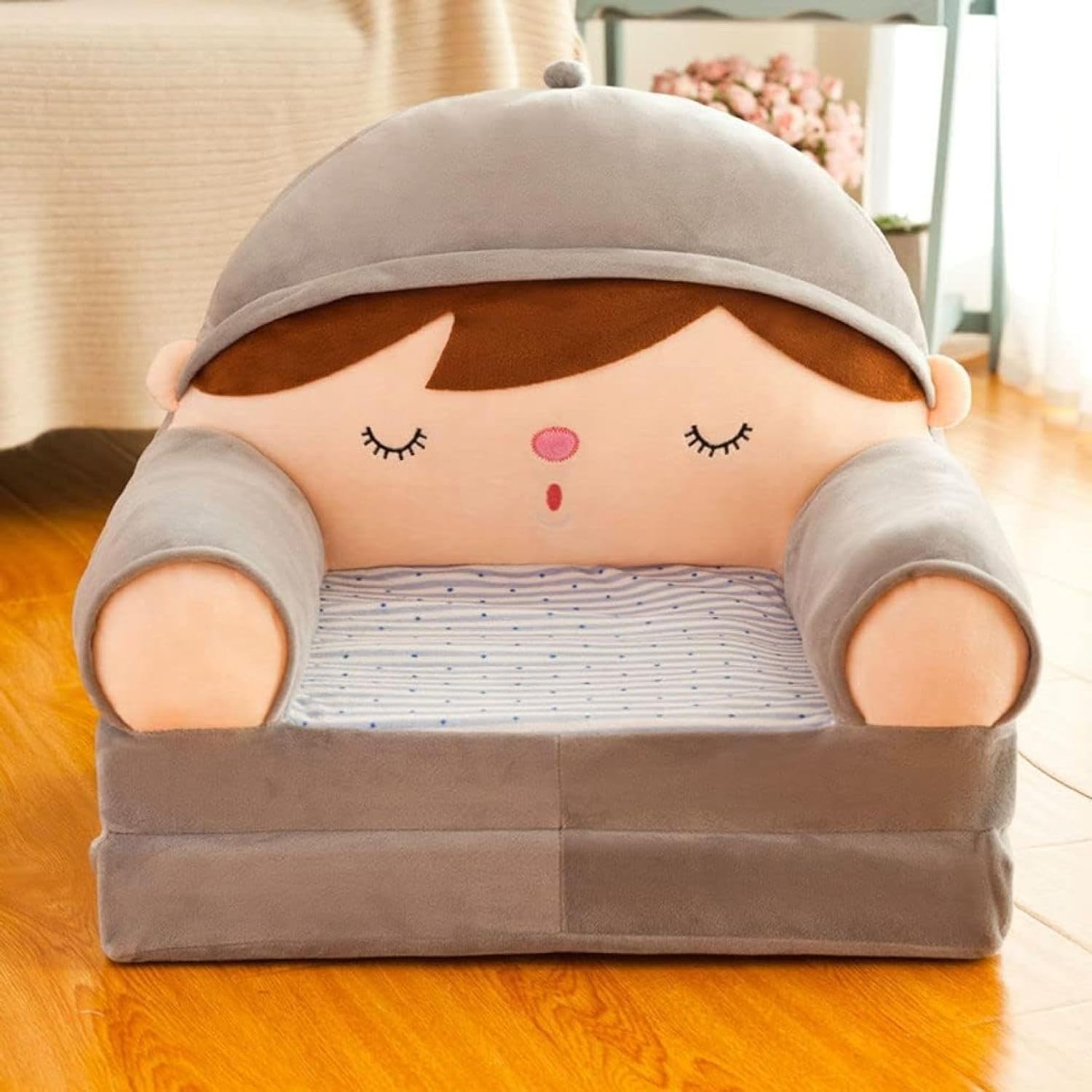 ベビーソファー 折り畳み式 キッズソファーベッド 子供用ソファー 座布団 軽量 動物 ふわふわ 赤ちゃん かわいい 背もたれ 手すり付 座椅子 幼児 洗える 出産祝い 贈り物 B40x50x45cm