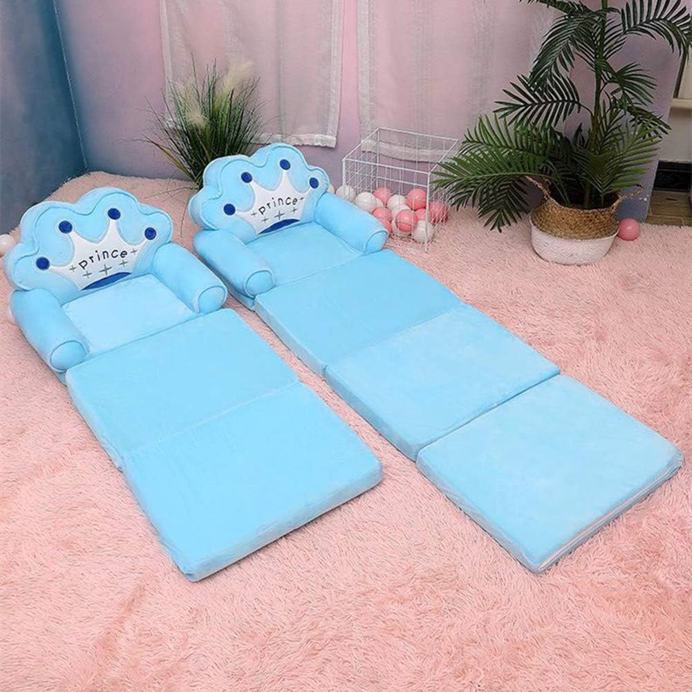 ベビーソファ 子供用ソファー 2way 折りたたみ ふわふわ 洗えるカバー 座椅子 出産祝い 高弾力 キッズソファーベッド プレゼント 三つ折り ブルー [3]