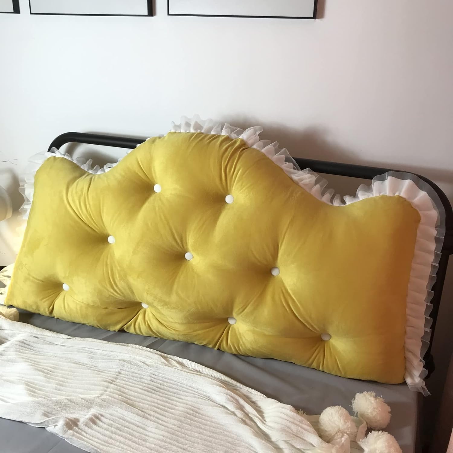 背もたれクッション 背当てクッション ベッド バックレスト デイベッド イエロー 180*60*15cm 三角枕 90*70*20cm 姫系 PPコットン 読書クッション 単色 取り外し可能 背もたれ