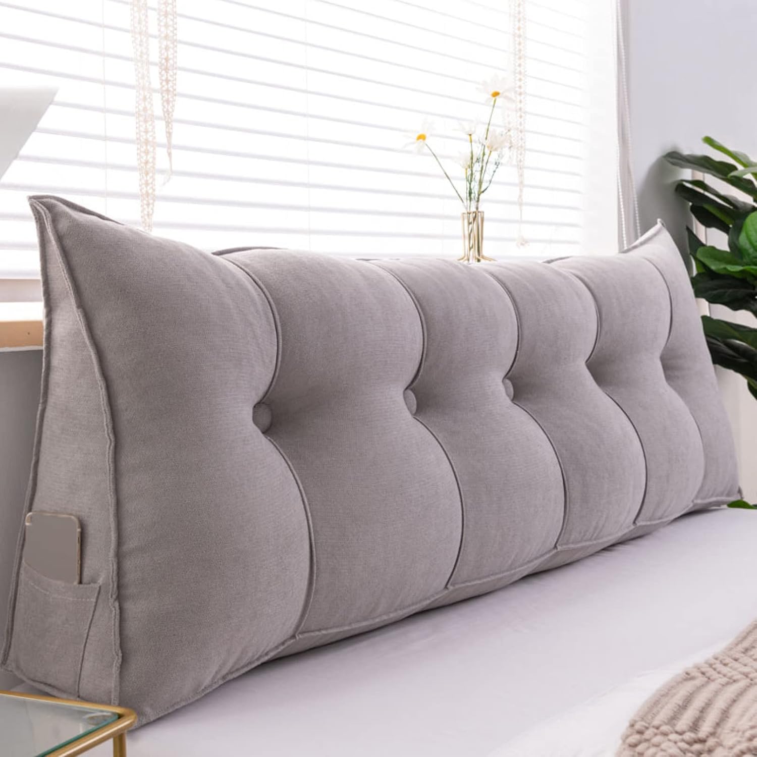 背もたれクッション 三角形ウェッジ枕 グレー 150*50*20cm ラージ 通気性 疲労を防ぐ 仮眠用 ダブルベッド 背当てクッション 厚 い リラックス レストクッション 北欧 パール綿 バックレ
