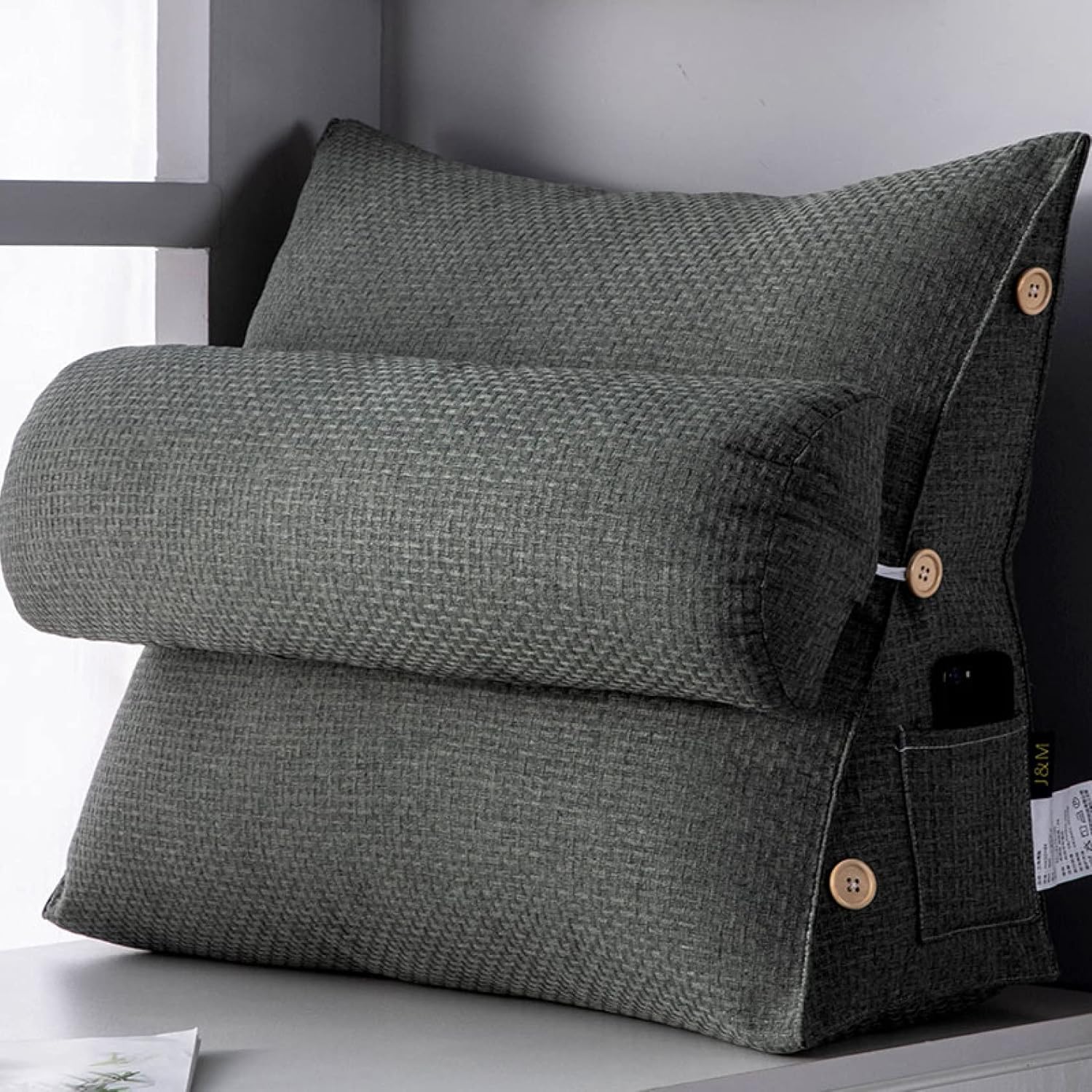 背もたれ クッション ベッド 45*50*22cm 三角 大きい 三角クッション ソファー グリーンB 北欧風 ソファークッション 読書 腰枕 ベッド用 リラックスクッション 三角枕 傾斜 枕 テレビ