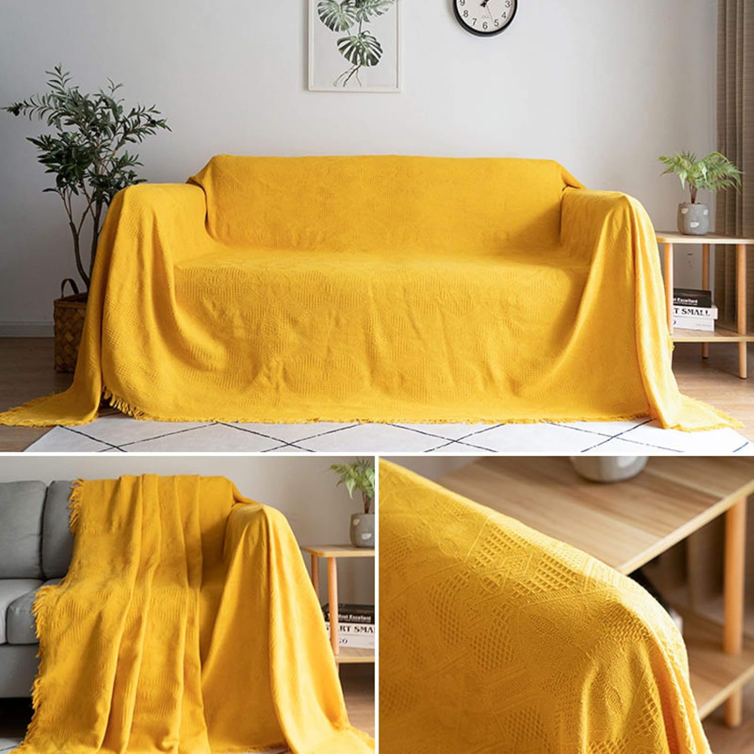 マルチカバー ソファーカバー 北欧風 無地 厚手 ブランケット フリンジ付き 綿 ベッドカバー カーペット ラグマット シンプル 簡単着脱 滑り止め おしゃれ 180*180cm テーブルクロス バス [2]