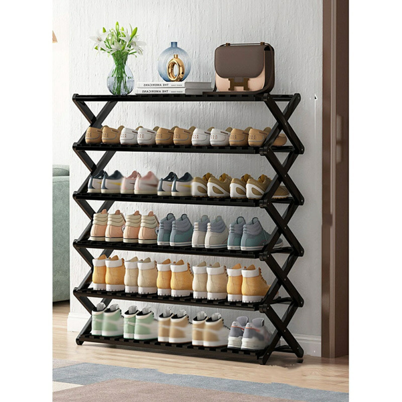 シューズラック 折りたたみ シューズボックス 棚 スリム 下駄箱 靴棚 靴箱 省スペース オープンラック ..