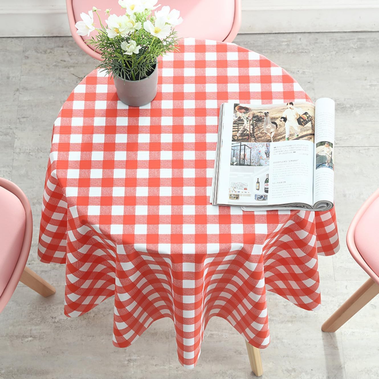 円形 テーブルクロス 140cm 撥水 テーブルカバー 北欧 テーブルクロス PVC ビニール 丸型 テーブルマット 食事テーブルクロス チェック 速乾 カラー 防水 防油 耐熱 食卓カバー おしゃれ