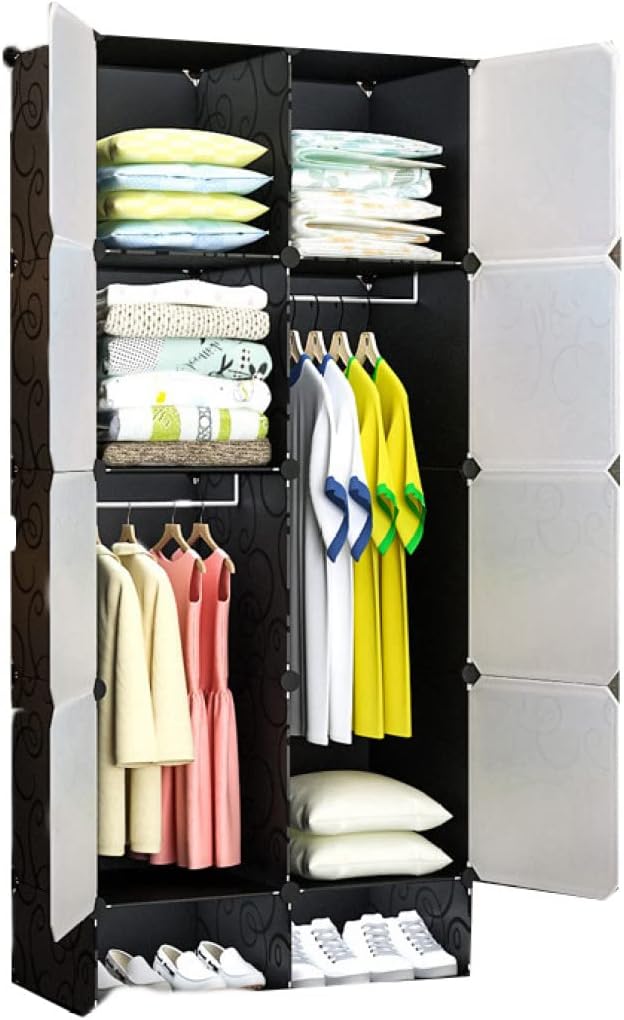 クローゼット ワードローブ 収納ボックス おしゃれ F 組み立て式 白 16扉 DIY 収納家具 衣類収納 鉄筋の骨組 天然樹脂素材 収納棚 耐久性 防塵 大容量 洋服収納ラック 洋服収納棚 服入れ