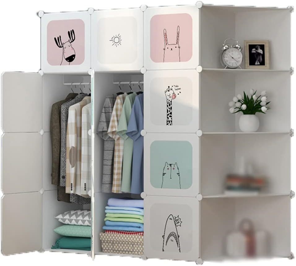 ワードローブ 改良型 組み立て式 クローゼット 環境保護樹脂 ダンス F おしゃれ 洋服収納ラック 便利な ワードローブ 防塵 鉄筋の骨組 取り外し可能 耐荷重 リビング 押し入れ収納 扉付き オープ