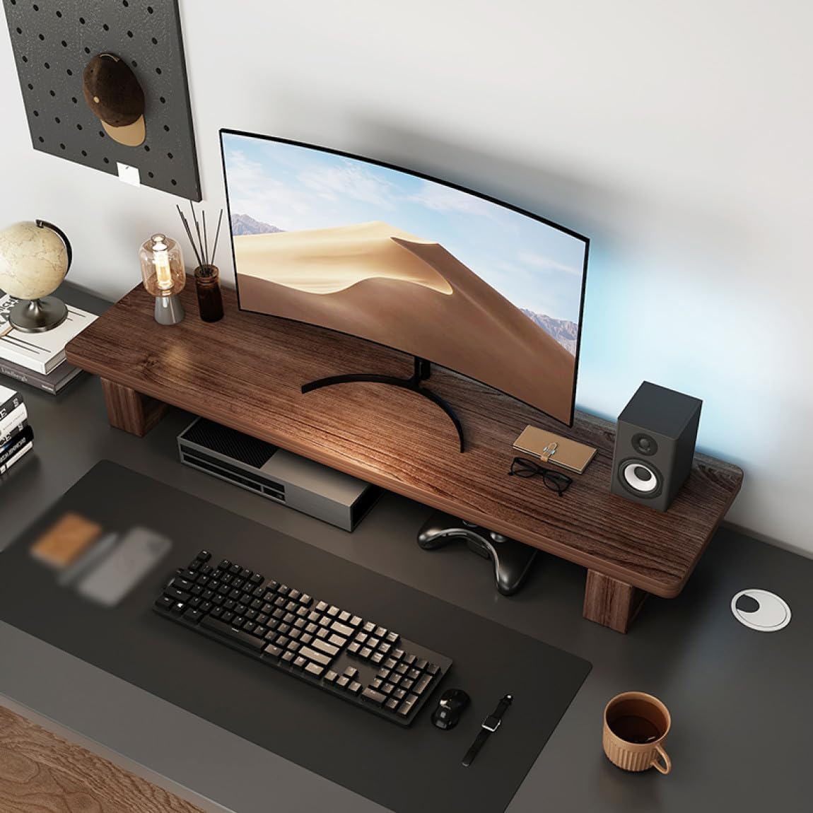 楽天OS STOREモニタースタンド 1段階 木製 モニター台 パソコン台 机上ラック デスクトップ用 机上台 pcモニター台 ウォールナット色 パソコンラック 天然木 机上台 卓上収納 50*20*12CM 整理整頓