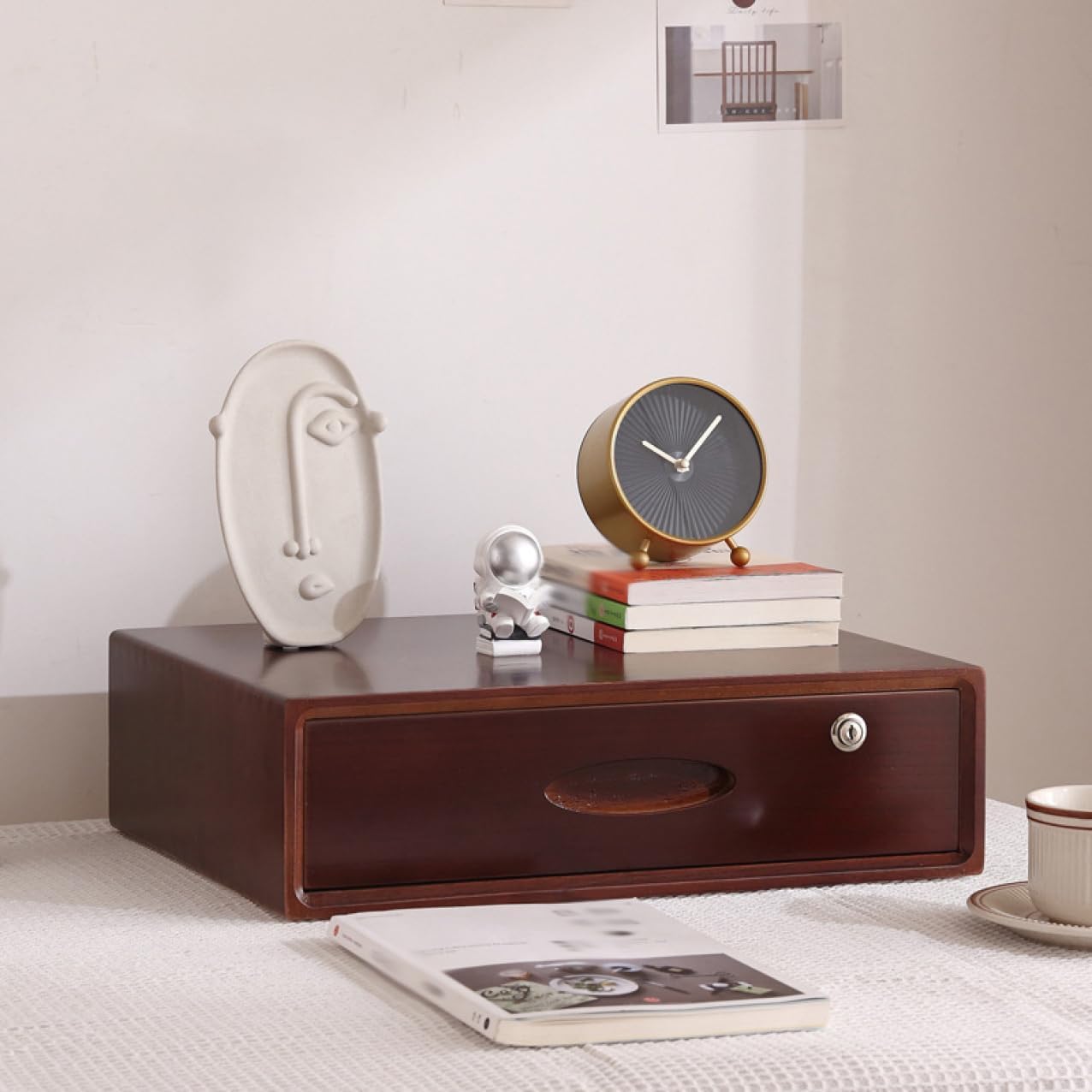 鍵付き 収納ボックス スタイル5 45*35*13cm 木製 キャビネット 卓上収納ケース 多段チェスト 木製 ミニチェスト デスクトップオーガナイザー 引き出し 小物入れ 多機能 ヴィンテージ調 卓