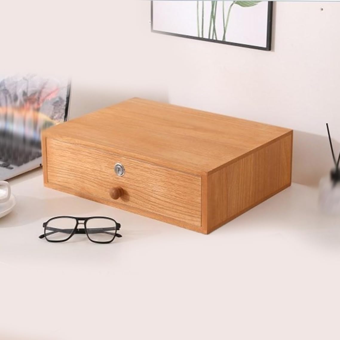 鍵付き 収納ボックス 引き出し 収納ケース デスクオーガナイザー リモコンラック 35*26*12cm 小物入れ 引き出し ペンスタンド 小物ケース 鉛筆 文具 リモコン 小物収納 自宅 オフィス 化