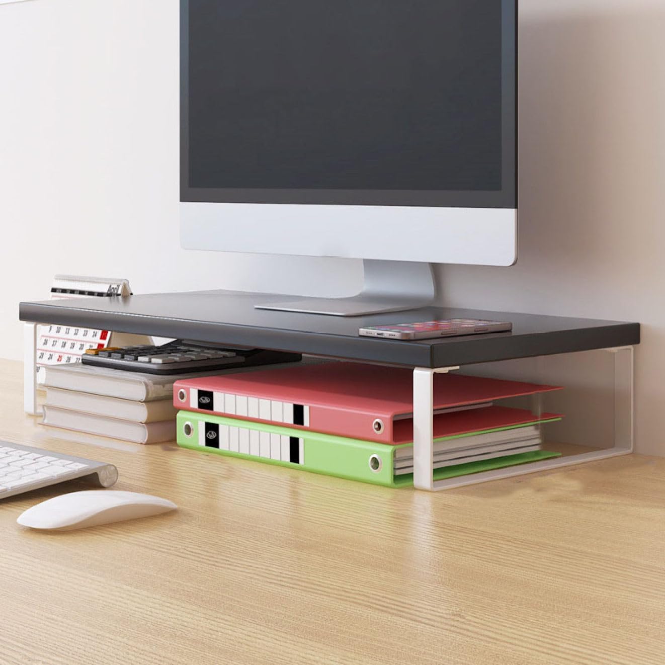 モニタースタンド 木製 机上ラック 1段式 机上 卓上 デスク上置棚 机上台 モニター台 オフィス テレワ..