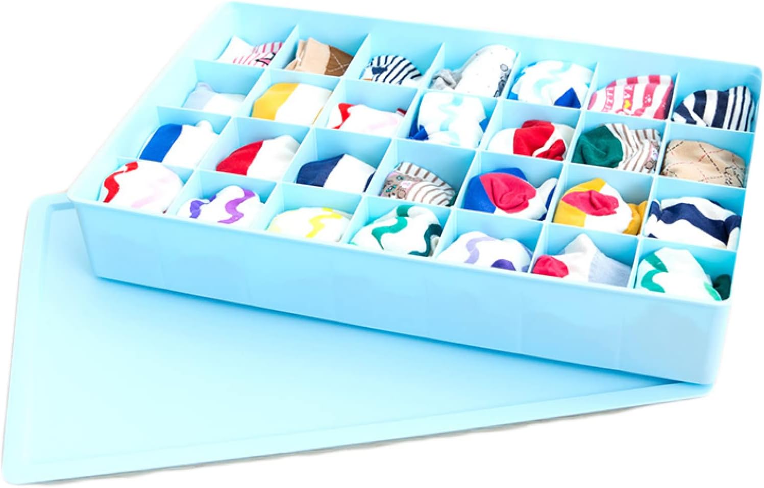 蓋付き 下着収納ボックス 引き出し仕切り 衣類収納ケース ブルー ブラ・靴下・ネクタイ・スカーフ 寝室 小物収納かご 小物入れ 28ge 整理 収納ボックス 防湿 防カビ 防塵 ほこり防止 仕切りケー
