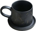 マグカップ 陶器 200ml 黒色 ソーサー&スプーン付き クリスマス ギフト カップル ホーム オフィス コーヒーショップ 喫茶店 人気 ご夫婦 結婚記念日 新築祝い 女性 男性 可愛い エスプレッ(3)