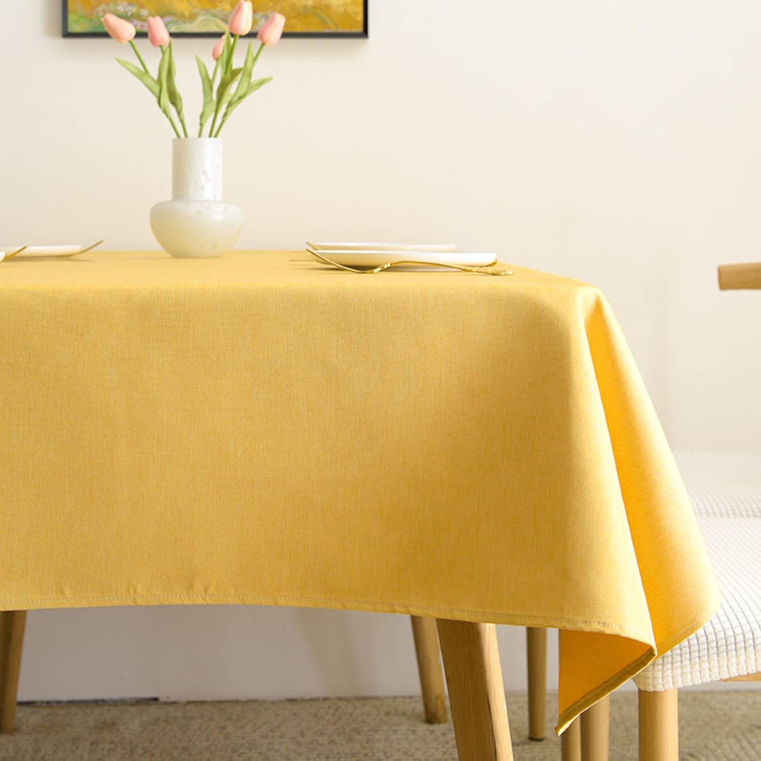 テーブルクロス 食卓カバー イエロー モダン 長方形 おしゃれ モノトーン 四季通じている お手入れ簡単 140*220 汚れ防止 速乾 傷防止 キッチン テーブルカバー パーティー ブラック 90*