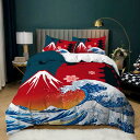 掛け布団カバー 和風の富士山 掛け布団カバー ダブル トジッパー付き 優しい肌触り 寝具カバー 170X210 cm柔らかい 通気性 布団カバー 3点セット 2...