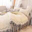 かわいい 布団カバー フリル付き シングル C 4点セット 掛け布団カバー ダブル 花柄 枕カバー 白 寝具カバー ベッドスカート ボックスシーツ 北欧 フラットシーツ 肌に優しい 洗い替え 防