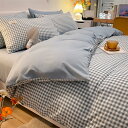 綿100% 北欧風 寝具カバー ベッドカバー 布団カバー 3点 4点セット シングル セミダブル チェック ストライプ ギンガムチェック ボックスシーツ ナチュ...