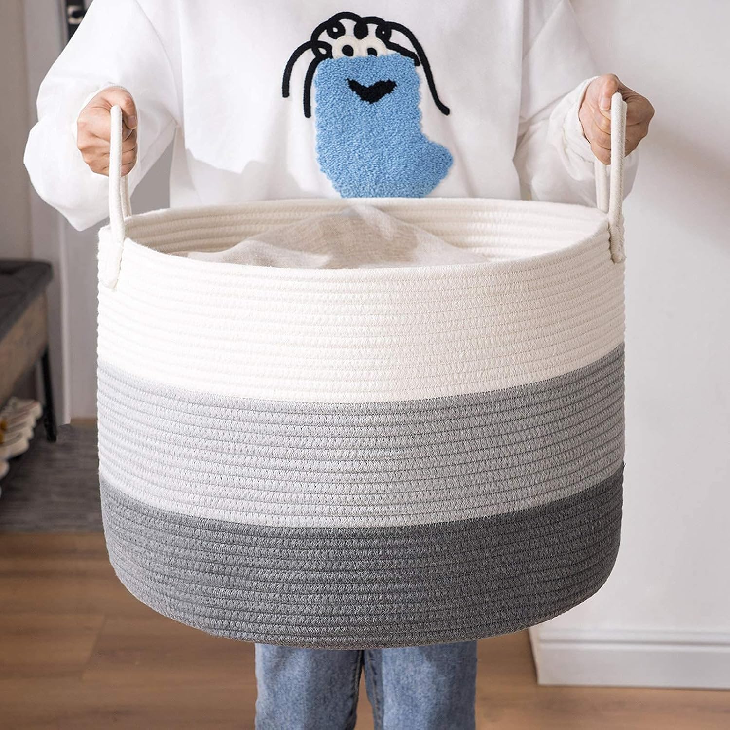 ランドリー バスケット 折りたたみ ランドリーバスケット スリム ロープバスケット 洗濯ボックス 収納ボックス ハンドル付き[66L?グレー]…