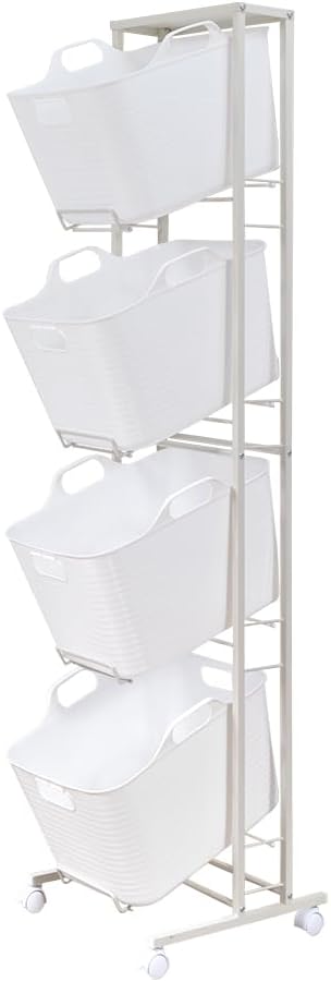 隠せる収納 スイング式ランドリーバスケット (4段)