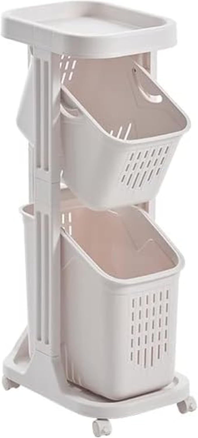 ランドリーワゴン ランドリーバスケット 収納バスケット スリムランドリーカート ランドリーワゴン 2/3段 大容量 スタッキングバスケット キャスター付き 洗濯かご ランドリーラック 組立式 浴室 洗
