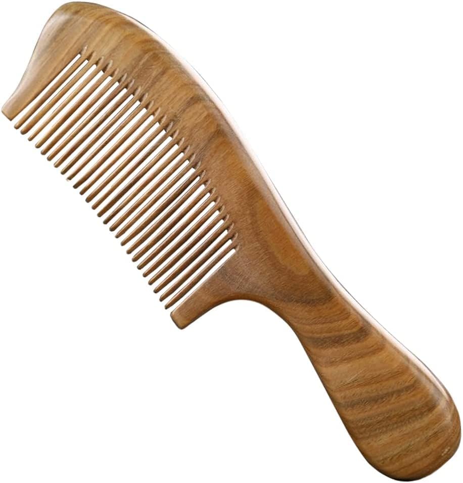 1個セット 木製櫛 天然 緑檀木の材料 木製 艶髪ブラシ 静電気防止 で手作り櫛 手持ちの柄があり 太い歯..