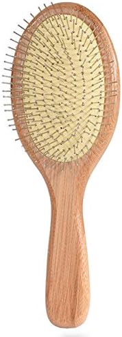 木製スチールニードルヘアブラシピンヘアブラシスカルプマッサージ髪の健康を改善ウッドパドルもつれを..