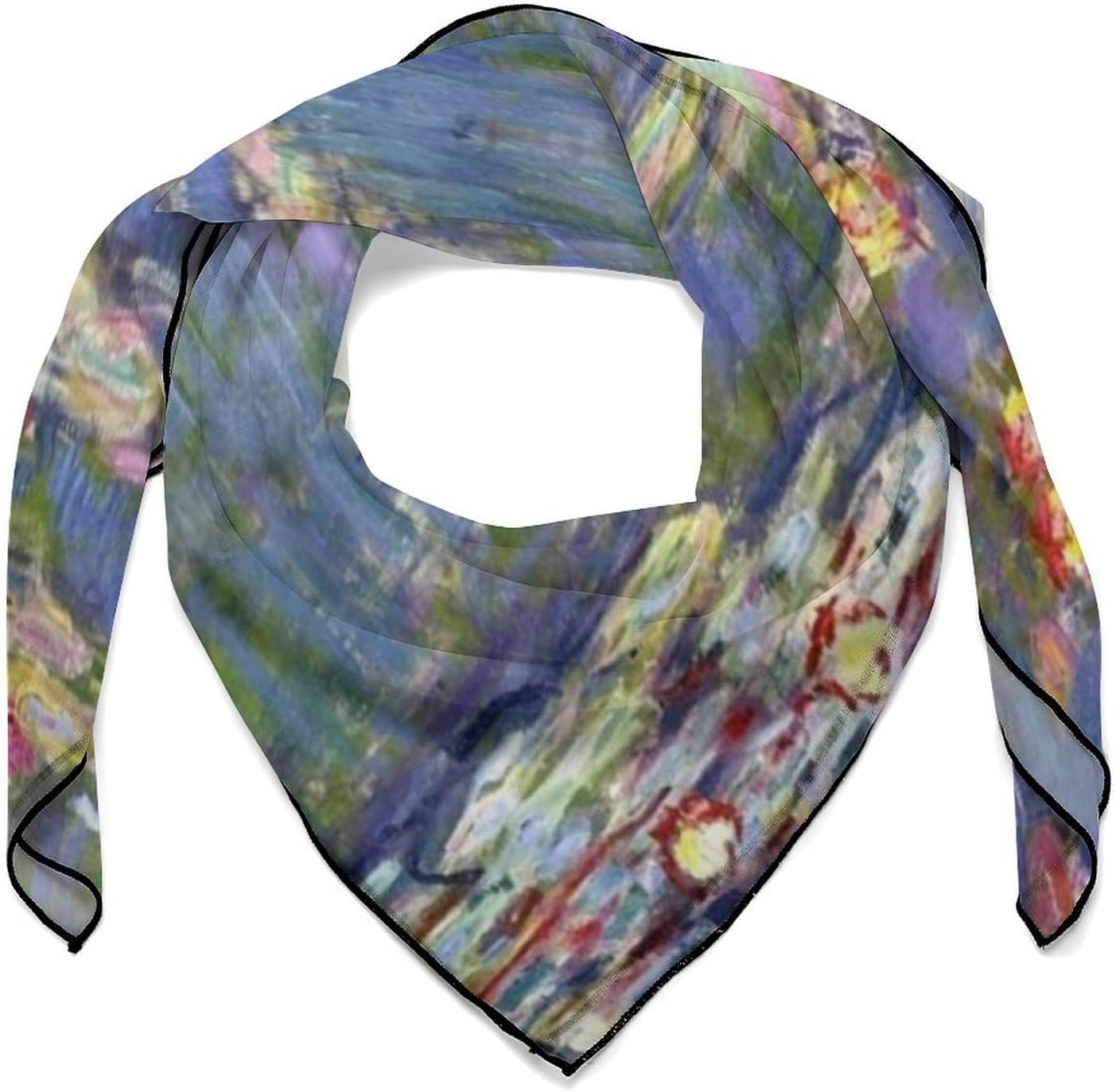 スカーフ レディース クロード モネ 睡蓮 油絵風 景画 ヘアバンド ハンカチ ネッカチーフ ネックスカー ショール スクエアスカーフ バッグ飾り バンダナ 正方形 多機能 カジュアル 髪飾り フォー