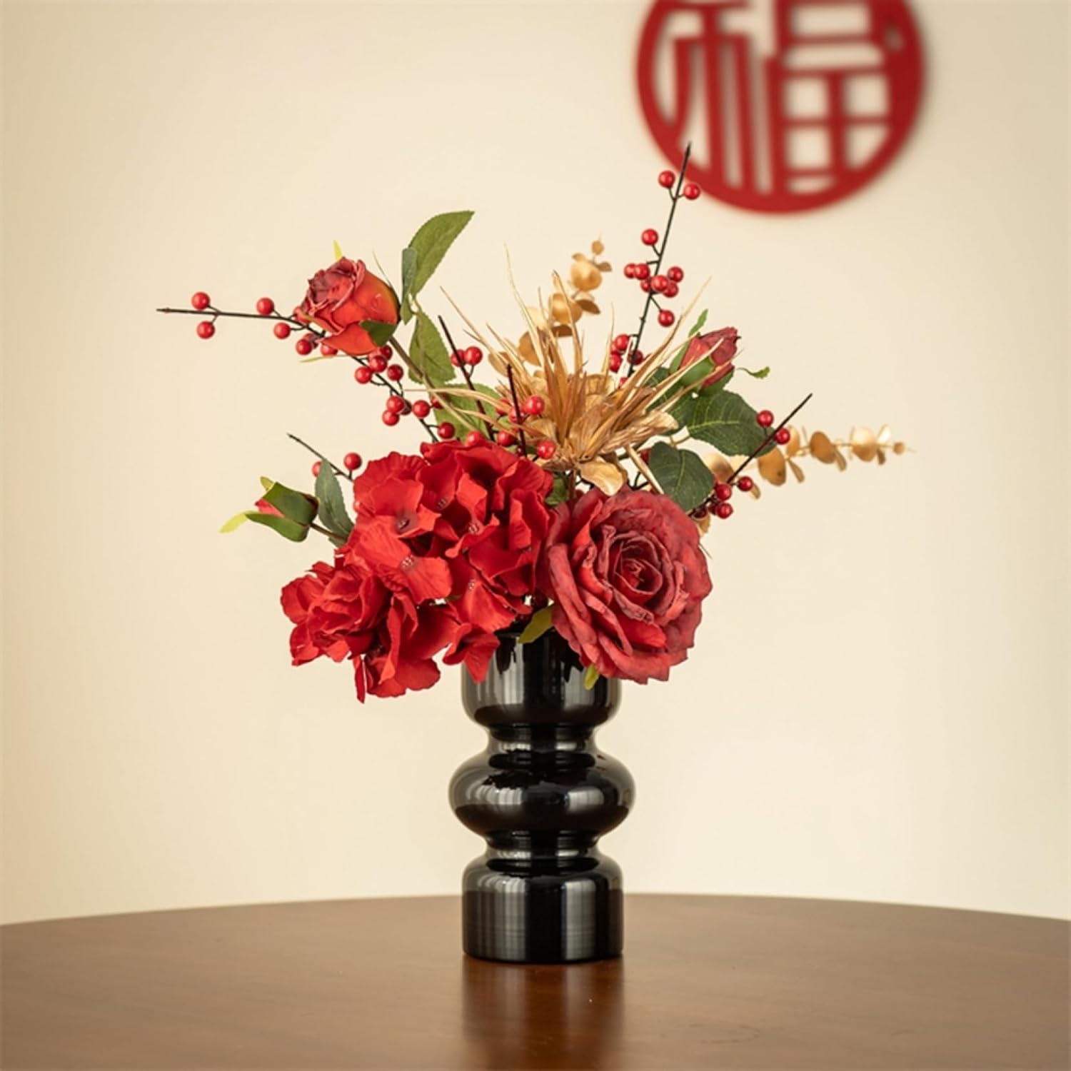 フェイクフラワー 造花セット 牡丹 柿 ザクロ シルクフラワー 花瓶付き 卓上 置物 インテリア 枯れない..