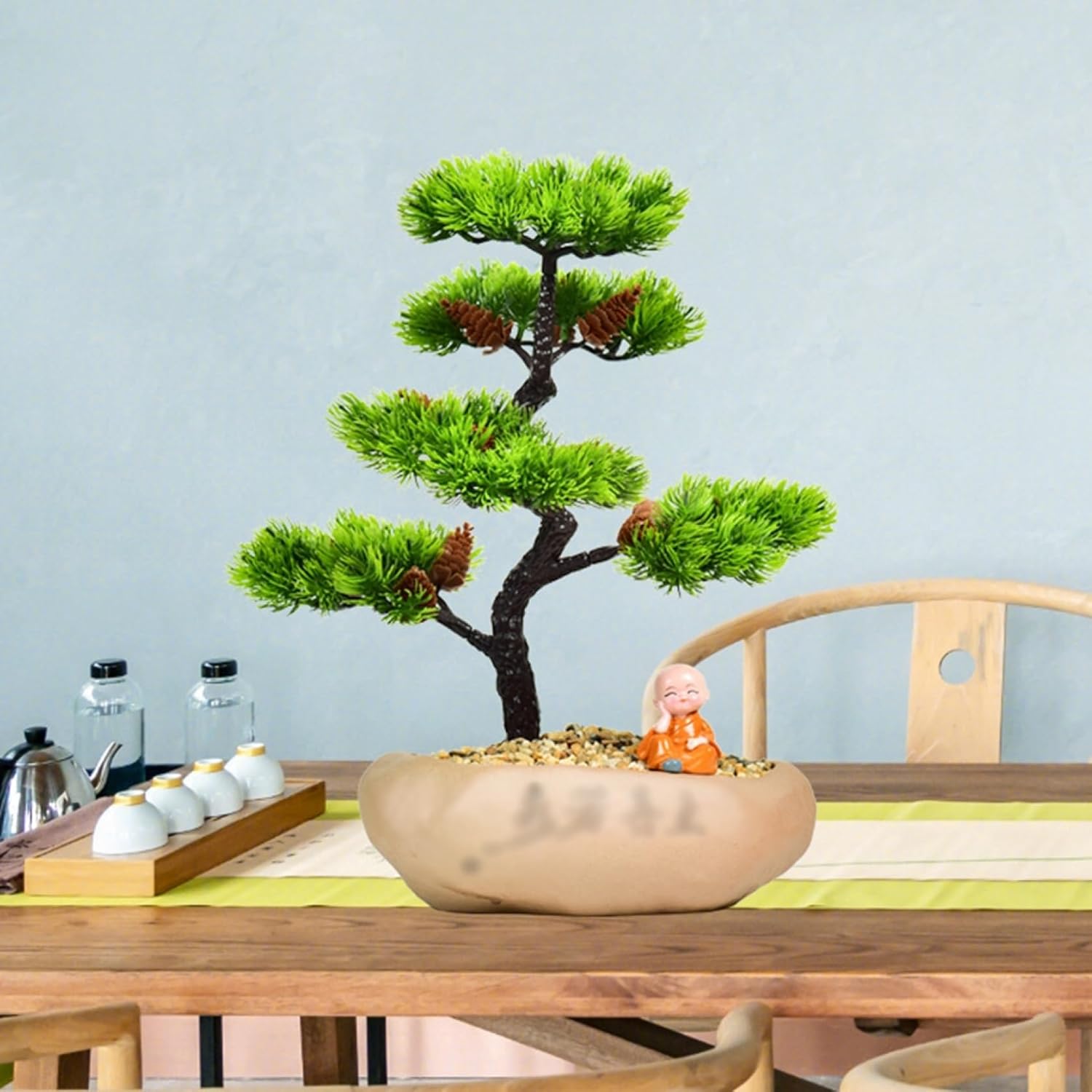 観葉植物 フェイクグリーン 卓上 松 造花セット 本物そっくり 枯れない 世話不要 盆栽 鉢植え インテリア 室内 オフィス 店舗 飾り 置物 転居 新築 贈り物 プレゼント 全体高さ34cm*幅23